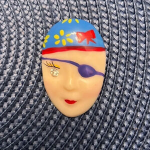 Vintage Art Deco Hand‎ Painted Lady with Rhinestone Brooch Pin